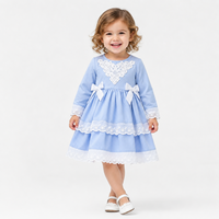 Robe longue de luxe pour filles en popeline de coton de qualité supérieure, avec nœud en dentelle blanche, à plusieurs couches, à volants ajourés et à jupe évasée
