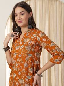 Top étnico con cuello mandarín y estampado Floral para mujer, estilo superior, mangas regulares, producto tejido a granel - Product Image 2