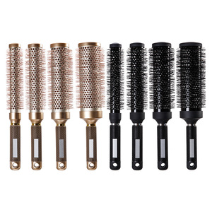 Hair Styling <b>Brushes</b> Set Gold Black Aluminum Ceramic Tube Salon Use Large Size <b>Round</b> Bristles - Product Image 1