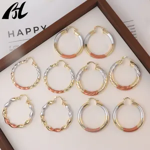 Fashion Jewelry Gifts Gold Color Plain Tri Tone Tri Color Earrings Copper Ladies Hoop Earring