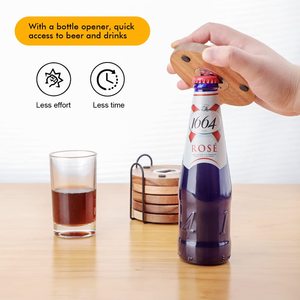 Sottobicchieri in legno per bevande con apribottiglie Set di 6, sottobicchieri in legno di Acacia per <span class=keywords><strong>tavolino</strong></span> tavolo <span class=keywords><strong>da</strong></span> pranzo scrivania - Product Image 2
