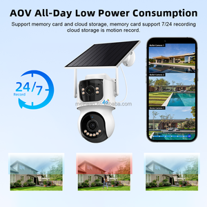 4MP 24/7 Record AOV Lente dual Seguridad con energía solar PTZ ICSee CCTV inalámbrico al aire libre Sin WiFi Cámara solar de <span class=keywords><strong>datos</strong></span> 4G gratis - Product Image 2