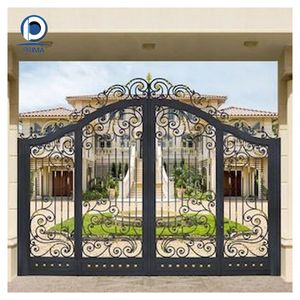 Porte de cour en <span class=keywords><strong>fer</strong></span> <span class=keywords><strong>forgé</strong></span> à <span class=keywords><strong>prix</strong></span> d'usine, <span class=keywords><strong>portail</strong></span> double, clôture de jardin, villa, porte électrique/manuelle - Product Image 1