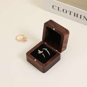 Custom Logo Walnut Wood Double Ring <b>Box</b> Velvet Lining Magnetic <b>Wedding</b> Engagement Jewelry <b>Gift</b> <b>Box</b> - Product Image 5