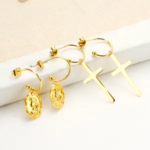 Wholesale Plugs Piercing 18K Gold Stainless Steel Luxury Fine Jewelry Large Cross Statement Drop Hoop Earrings Studs for Women