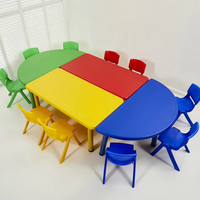 Ensemble de table et de chaises semi-circulaires en plastique pour les garderies, table ronde modulaire, table réglable en hauteur pour enfants