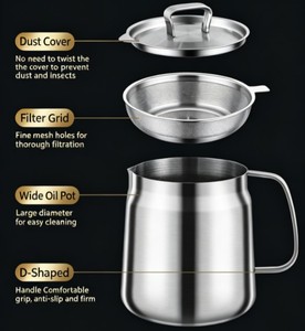 Pot à huile multifonctionnel 2-en-1 en acier inoxydable 304, avec passoire et récipient de stockage, pour cuisine, pique-nique et camping - Product Image 5