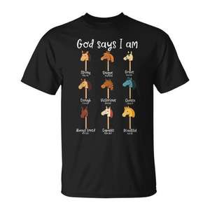 Camiseta God Says I Am Horse para Adultos, Unisex, Cuello Redondo, Manga Corta, Impresión Digital, Regalo Religioso para Iglesia - Product Image 1