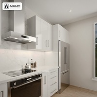 Meuble de cuisine moderne en acrylique avec portes à battants, aménagement en îlot, livraison en kit, boîtes de rangement en MDF et rangement coulissant