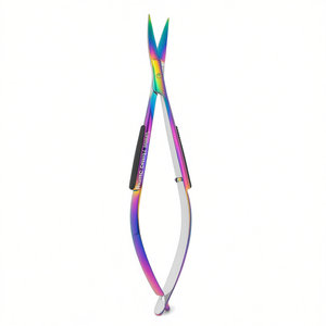 Top Trend Eco-Friendly Micro Tip Stainless Steel <b>Makeup</b> Scissors Curved Sharp Rainbow Eyebrow Trimmer Left-Handed Rubber Handle - Product Image 1
