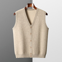 Pull en cachemire personnalisé pour homme, col en V, sans manches, uni, élégant, doux, chaud, tricoté
