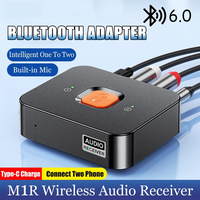Receptor Bluetooth 6,0, conector auxiliar de 3,5mm, adaptador inalámbrico RCA, micrófono incorporado, adaptador inalámbrico de música estéreo para altavoz/amplificador doméstico