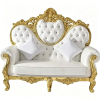 Canapé en cuir souple blanc de luxe pour mariés, chaises trônes dorées et argentées pour événements