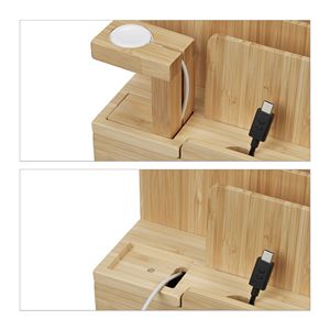 Estación de Carga para Múltiples Dispositivos de Bambú, Base de Carga de Madera con Soporte para Reloj, Organizador de Escritorio para Teléfono y Reloj - Product Image 4