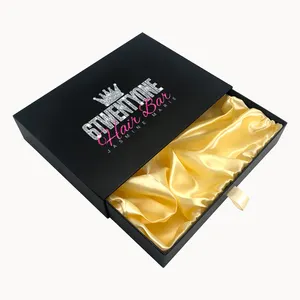 Luxurious Cardboard Box Drawer Box Custom Black Bundled Hair Extension Wig Packaging Box With Logo Packaging