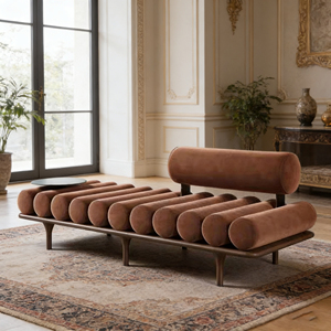 Divano Tubolare Contemporaneo in Velluto Marrone con Struttura in Metallo <span class=keywords><strong>e</strong></span> Tavolino Laterale per Interni Chic - Product Image 6