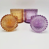 Bocaux à bougies parfumées en verre cristal ambré et violet de luxe, petits formats 6oz et 13oz, avec couvercles et coffret cadeau
