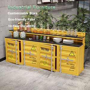 Comptoir <span class=keywords><strong>de</strong></span> bar industriel <span class=keywords><strong>chic</strong></span> en métal <span class=keywords><strong>de</strong></span> qualité supérieure Design Steampunk Construction en fer rustique Rangement commercial pour la maison et le salon - Product Image 1