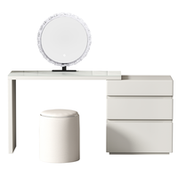 Coiffeuse moderne en bois de style nordique avec miroir LED intelligent, plateau en verre trempé, tiroirs de rangement, ensemble de meubles