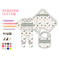 Nouveau-né personnalisé Noël motif conception couverture bavoir Onesie 3 pièces ensemble infantile bébé filles smocké body barboteuse