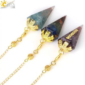 CSJA-péndulos de cristal <span class=keywords><strong>para</strong></span> hombre y mujer, colgante curativo de Reiki <span class=keywords><strong>para</strong></span> adivinación, espiga, cuarzo, organza, joyería péndulo, G865 - Product Image 3
