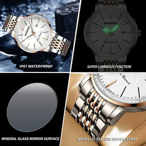 Binbond B30-2 Fashion <b>Men</b> Wrist <b>Watch</b> Stainless Steel Strap Quartz Movement Waterproof Calendar Curved Dial Male <b>Watch</b> Clock - Product Image 6