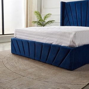 Luxueux tissu <span class=keywords><strong>de</strong></span> velours <span class=keywords><strong>bleu</strong></span> <span class=keywords><strong>nuit</strong></span> tapisserie d'ameublement ascenseur à gaz queen size pouf stockage <span class=keywords><strong>lit</strong></span> double avec tête <span class=keywords><strong>de</strong></span> <span class=keywords><strong>lit</strong></span> ailée - Product Image 6