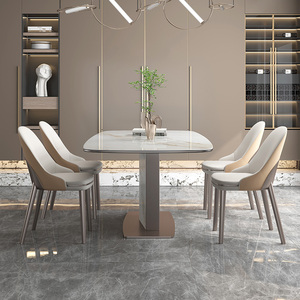 ชุดโต๊ะทานอาหารทำจากเหล็กไทเทเนียมหินอ่อนทรงสี่เหลี่ยมผืนผ้าสีขาวทันสมัยเฟอร์นิเจอร์ห้องรับประทานอาหารมีสไตล์ - Product Image 4