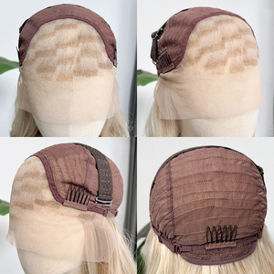Perruque synthétique 13x4 blonde en fibre japonaise Futura, avec dentelle transparente, sans colle, résistante à la chaleur, pré-plumée - Product Image 3