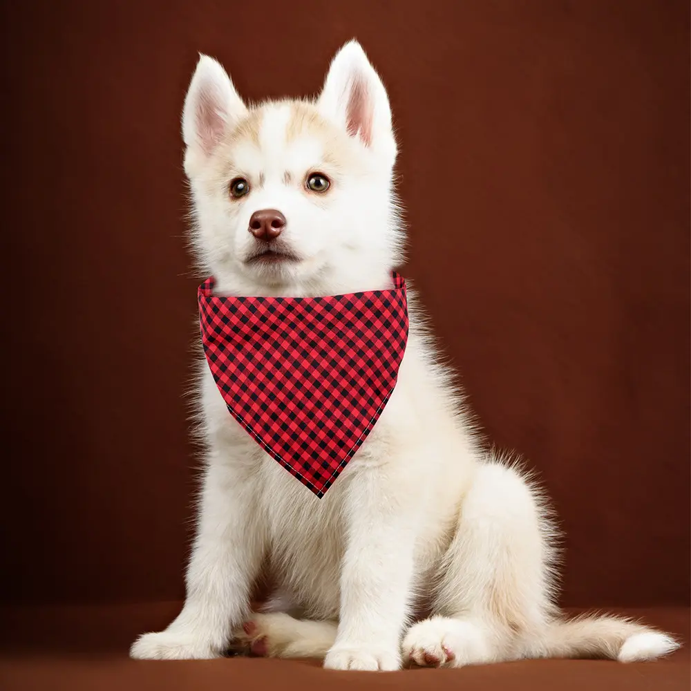 Robe à carreaux de vacances à Sublimation, motif de Bandana personnalisé pour chien de compagnie, Logo personnalisé de styliste de luxe