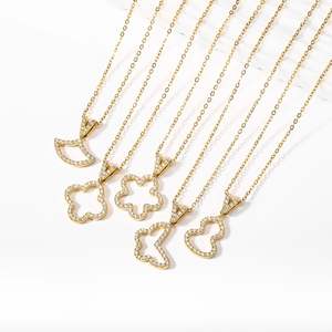 Paperclip <span class=keywords><strong>Berserk</strong></span> cuarzo rosa collares de moda joyería colgante de acero inoxidable amor latón placa de oro conjuntos de collar sin deslustre - Product Image 3