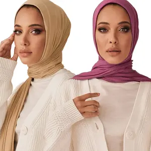 28Color liso Jersey bufanda pañuelo musulmán Hijab chal mujeres diadema de venta al por mayor