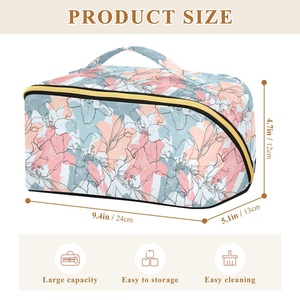 Pochette de maquillage personnalisée en microfibre avec fermeture éclair, imperméable, portable, pliable, grande, pour voyage, motif floral, sac cosmétique personnalisé avec logo - Product Image 3