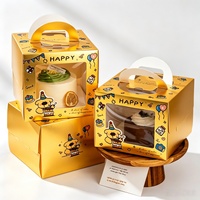 Boîte à pâtisserie écologique et recyclable pour desserts, emballage personnalisé avec logo imprimé, boîte à gâteau d'anniversaire avec fenêtre transparente en PET et poignée portable