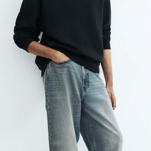 Fabricants sur mesure de jeans baggy en coton pour hommes, logo de marque personnalisé imprimé, vêtements décontractés pour hommes, jeans baggy droits - Product Image 4