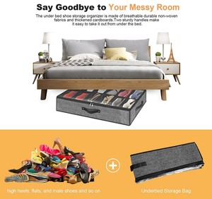 Sturdy 12-Cell Foldable <strong>Fabric</strong> <strong>Underbed</strong> Shoe <strong>Storage</strong> Bins Rectangle Organizer with Weaving Technics Closet <strong>Storage</strong> for Shoes - Product Image 5