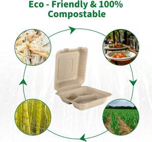 Conteneur alimentaire jetable compostable en bagasse écologique, fabrication directe usine, barquette alimentaire robuste en carton pour plats <span class=keywords><strong>à</strong></span> emporter - Product Image 6