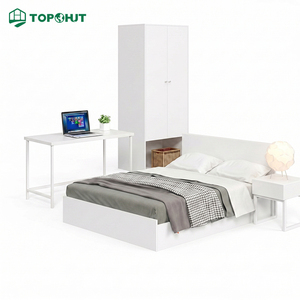 Juego de Muebles <span class=keywords><strong>para</strong></span> Dormitorio TOPOHUT Serie D, Estructura Duradera de Acero y Madera Totalmente Blanca, Mobiliario Completo <span class=keywords><strong>para</strong></span> Apartamentos, Viviendas Masivas y Campamentos <span class=keywords><strong>para</strong></span> Personal - Product Image 1