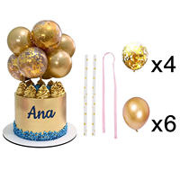 Nouveau kit de décoration de gâteau en or métallique avec confettis et ballons, pics décoratifs pour table de desserts, décorations de gâteaux en gros pour fêtes
