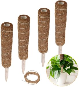4 Pack Plant Climbing Coir Totem Pole Set 40cm Coir Moss Pole for Plant Climbing with 2Meter Jute Rope Garden Tools