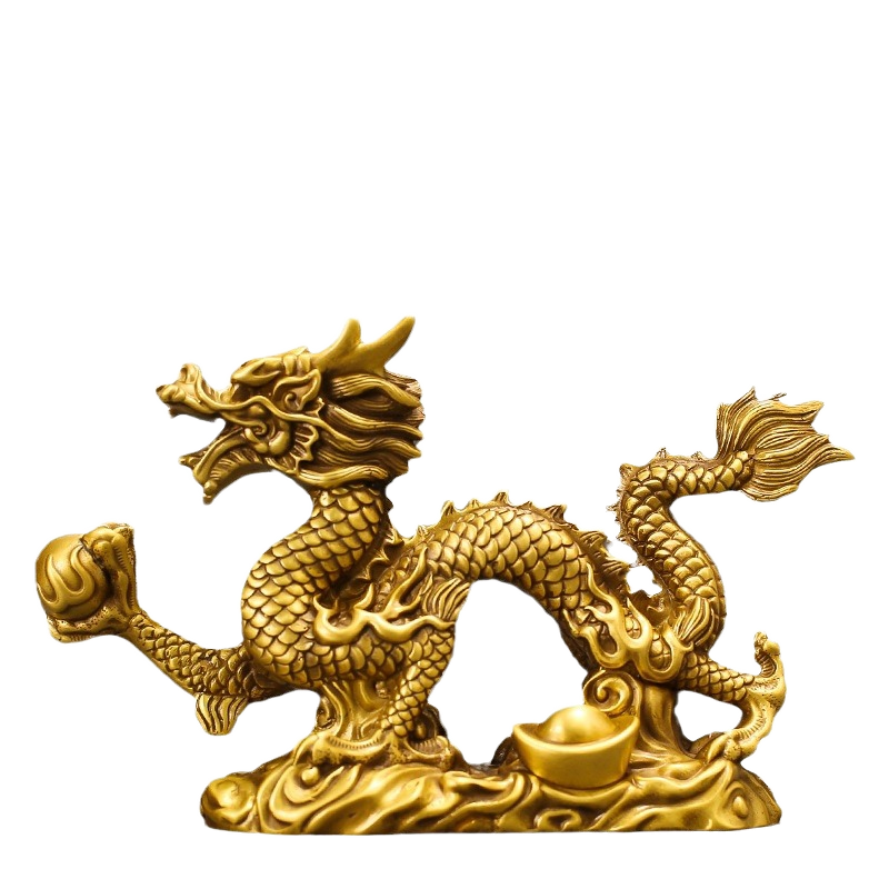 ブロンズ製ドラゴン彫刻 Fengshui-Golden-Dragon-Brass-