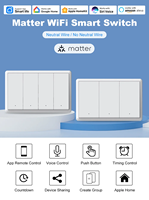 Interrupteur mural intelligent Wi-Fi Matter 1 2 3 4 gangs avec fil neutre, interrupteurs physiques à bouton-poussoir compatibles avec l'application HomeKit