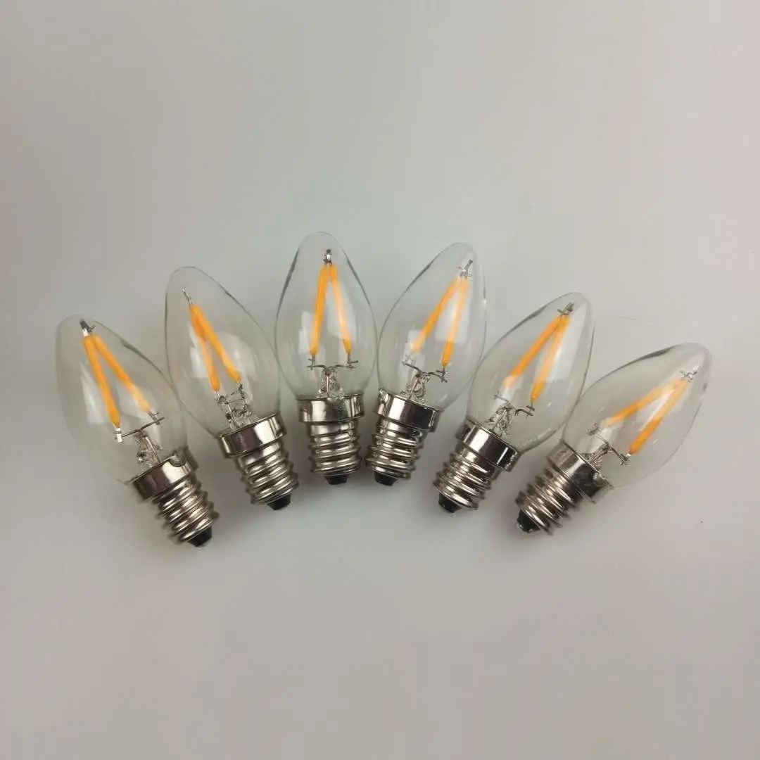 C7 Vintage LED Filamento Bombilla Luces de Navidad 1W Equivalente a 10W Bombilla incandescente E12 E14 Base de candelabro Blanco cálido 2700K