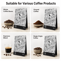 Sachet d'emballage de café à fond plat imprimé sur mesure, haute barrière, thermoscellable, à soufflets latéraux, qualité alimentaire, OEM ODM