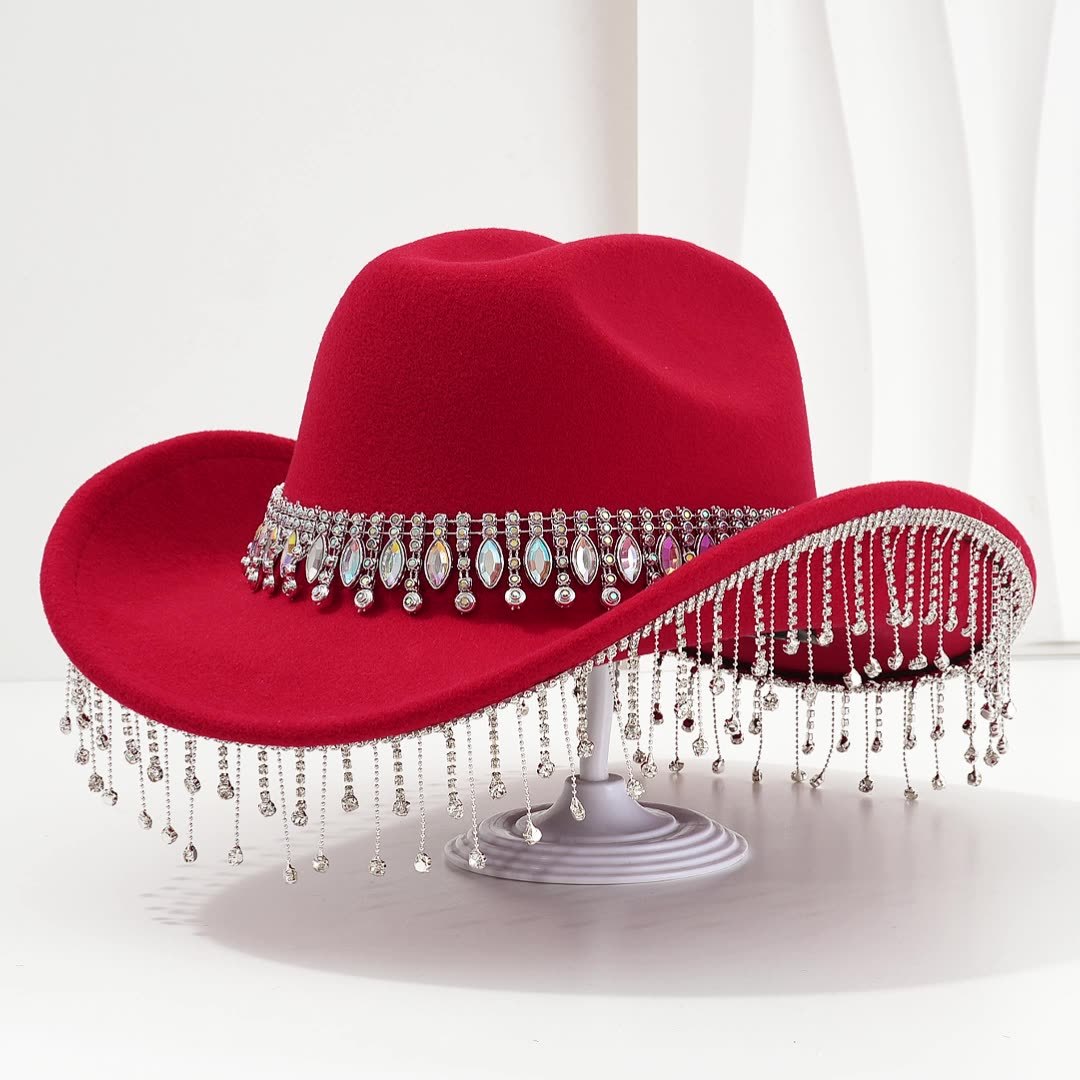 Wholesale Wool Felt Cowboy Hat Glitter Rhinestone Tassel 