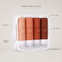 Kits de voyage personnalisés avec logo, 4 flacons souples en silicone anti-fuite de 100 ml, avec sac de rangement transparent