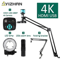 Caméra industrielle HD-MI USB 1080P Objectif 150x Support pliable Télécommande Microscope numérique électronique 4K pour ensemble de microscope de soudage