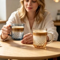 Mug en verre élégant multicolore avec poignée, petite tasse à boisson pour café, thé, jus et vaisselle de table pour les fêtes