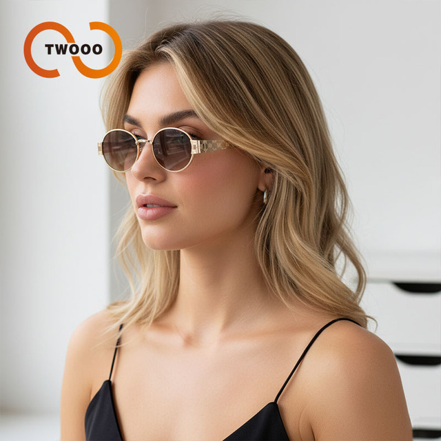 Twooo T1589 High-end Metal Fashion Trend Oval Versatile Sunglasses