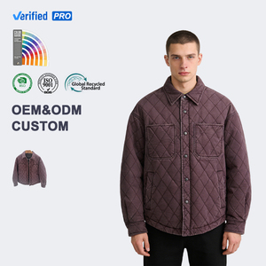 OEM ODM Veste chemise <span class=keywords><strong>matelassée</strong></span> décontractée pour <span class=keywords><strong>homme</strong></span>, effet délavé, avec poches poitrine, chaude pour l'hiver, boutonnée, style shacket - Product Image 1